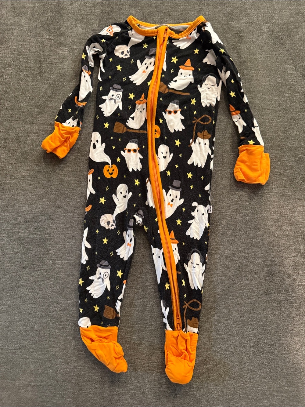 Little Sleepies Black & Orange Halloween Ghost Footed One-Piece